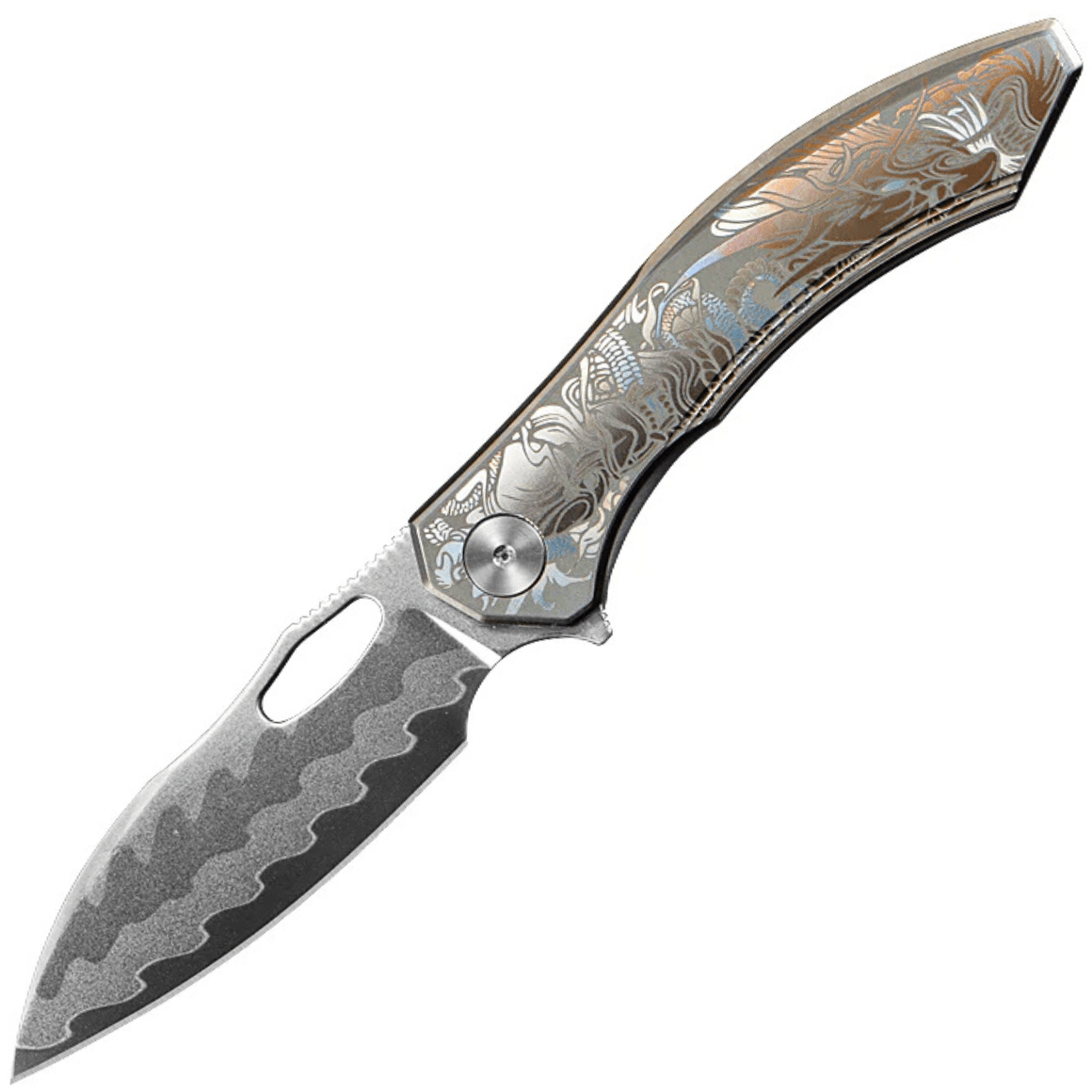 CH knives CUPRA - Damascus with Elmax core, mirror finish with Ti handle