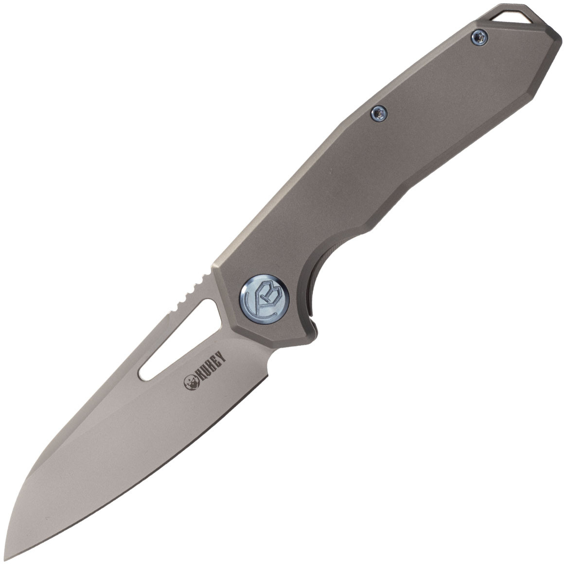 KUBEY Vagrant Frame Lock Folding Knife Grey Titanium Handle KB284A