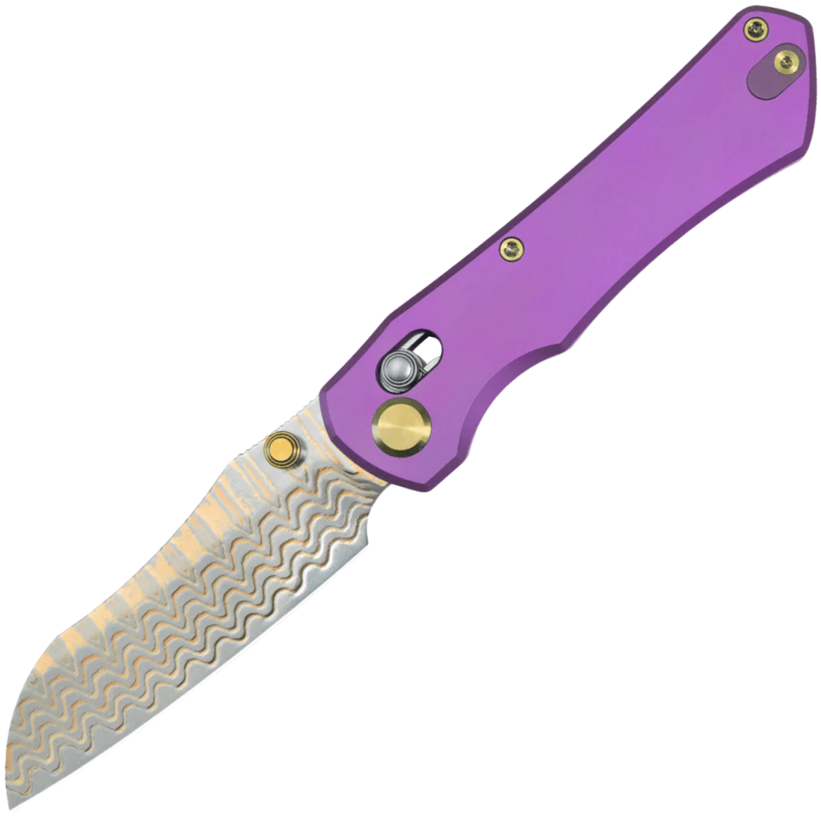 GEO Knife Komodo Damascus Steel&Copper Blade, Purple Ti Handle GEO2509C