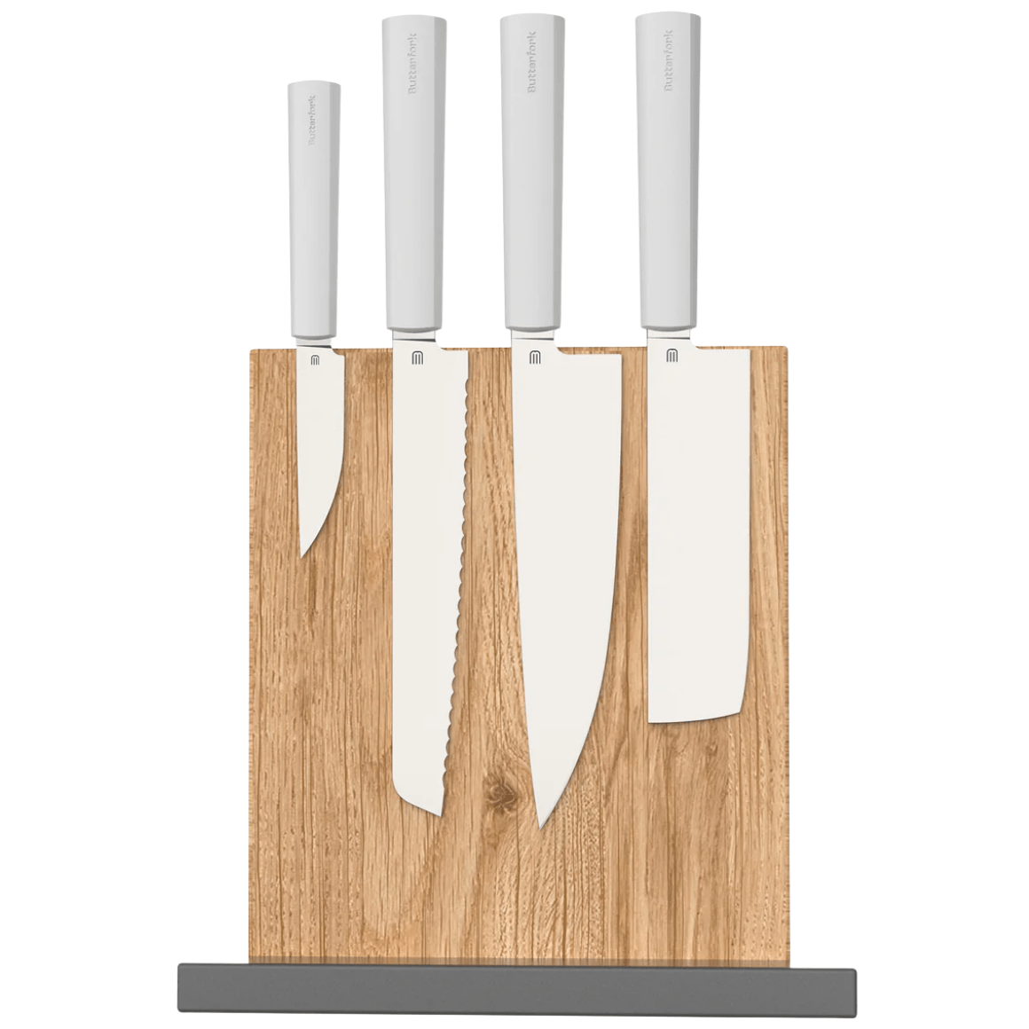 Butterfork Knives Set+Oak Knives Stand(with magnet) Light Grey, AR-RPM9, Oak Sheath BF01-WS-LG