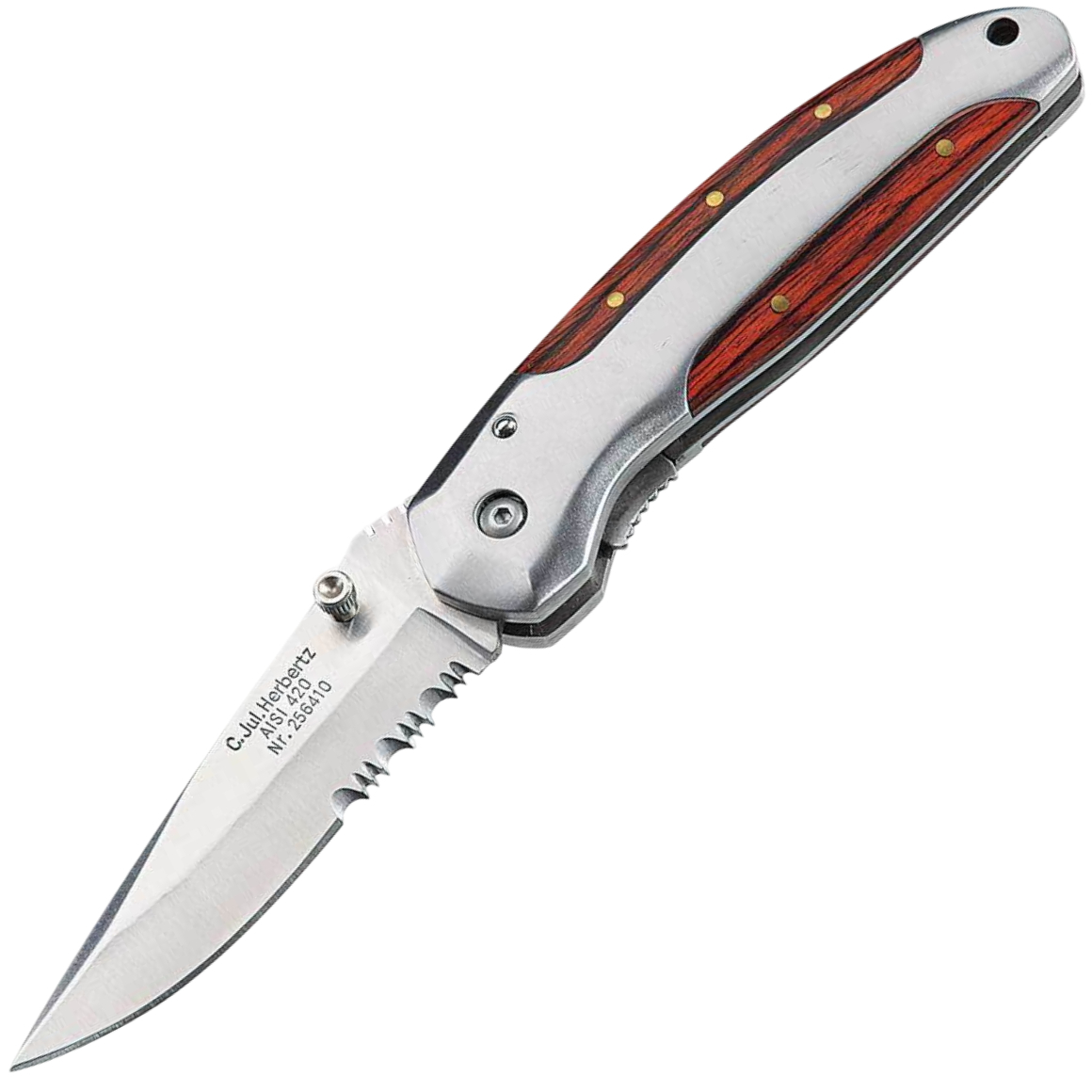 Herbertz Herbertz Einhandmesser, AISI 420, Edelstahl-Heft, Pakkaholz-Einlagen, Clip 256410