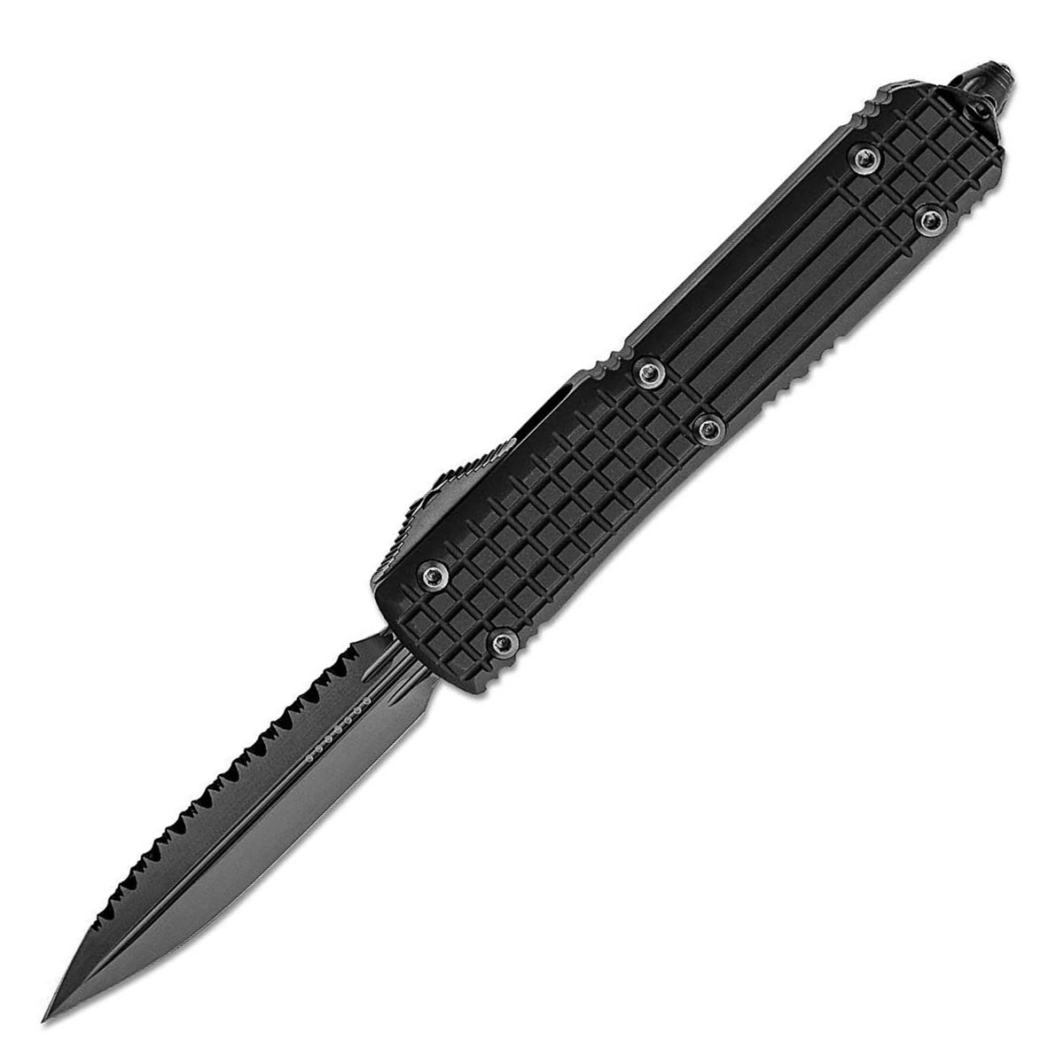 Microtech Ultratech D/E Black Full Serrated DLC Hardware and Fluted Blade 122-3UT-DS