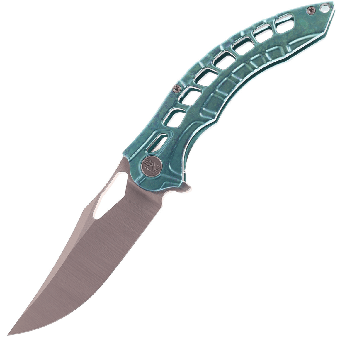 Miguron Knives Geloty 3.65" Vanax, Satin Green Crystal Ti Handle