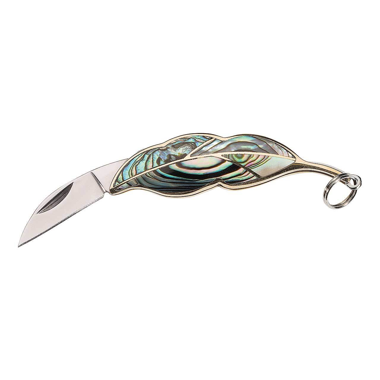 Herbertz Herbertz Mini Klappmesser, Stahl AISI 420, Slipjoint, Messingheft, Blattform, Abalone-Ein 2