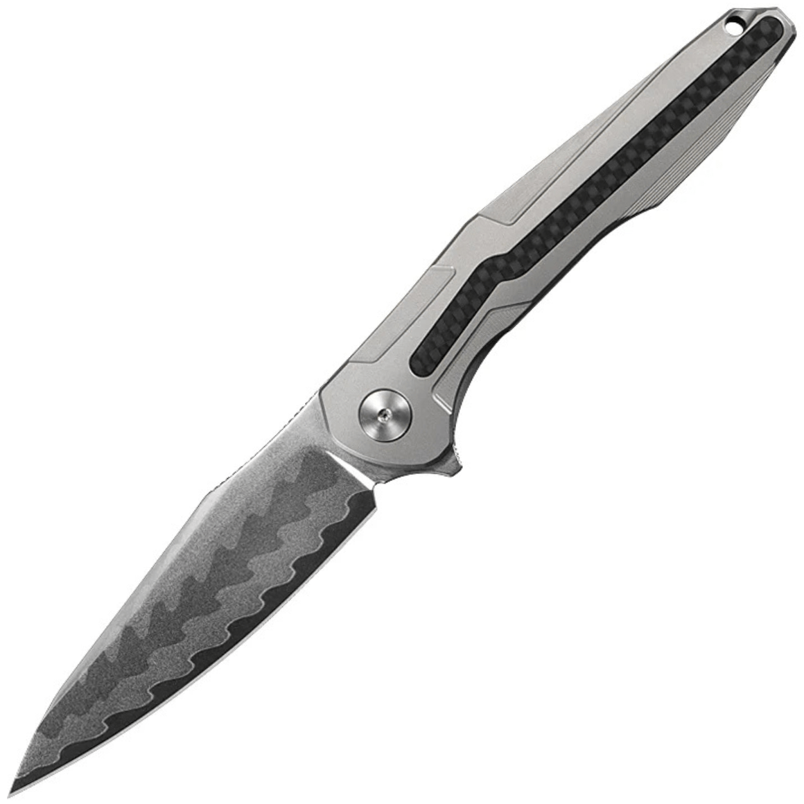 CH knives WARTEX - Damascus with Elmax core, mirror finish with Ti+Cf handle