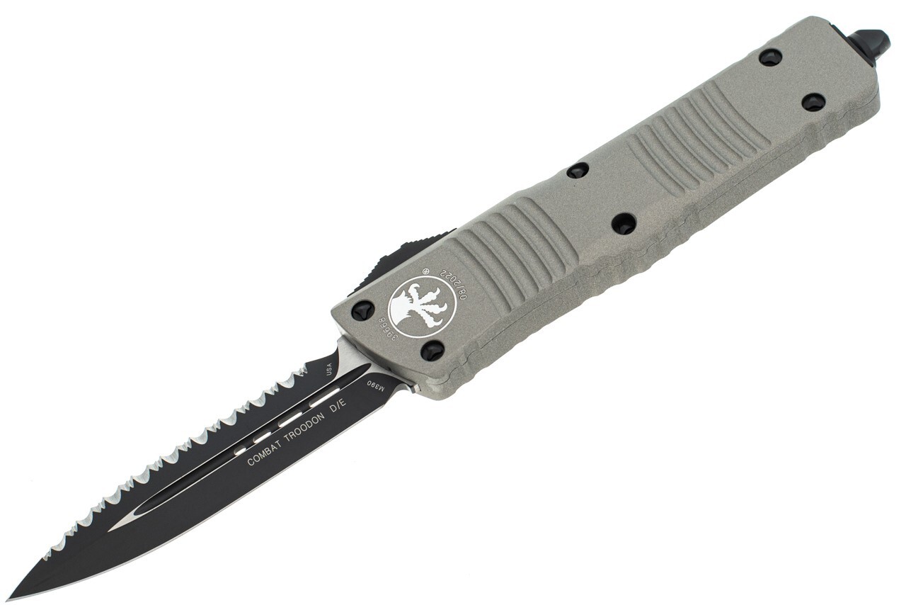 MICROTECH Combat Troodon D/E TI Gray Black Full Serrated 142-3TG