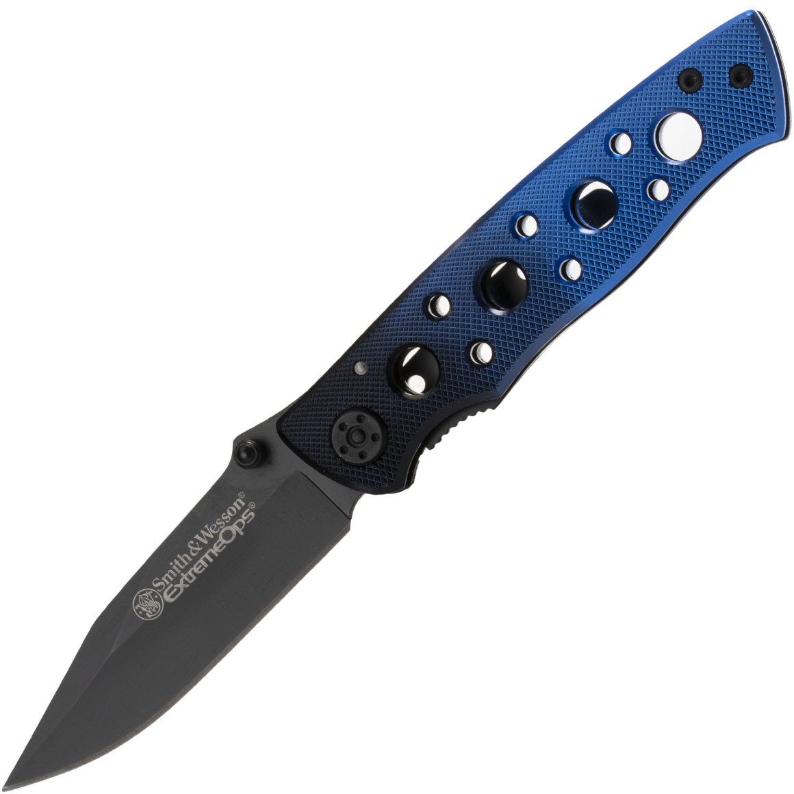 Smith and Wesson Extreme Ops w/Black Finished Drop Point Blade/Black-Blue Aluminum Handle