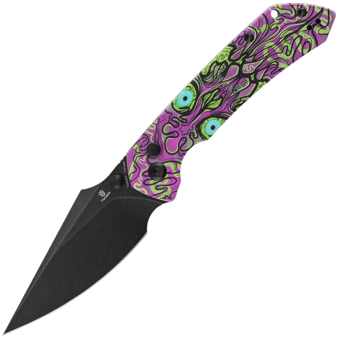 Tenable Fenrir Black Stonewashed 14C28N with Jade G10 with Purple Undead Print T1034F7