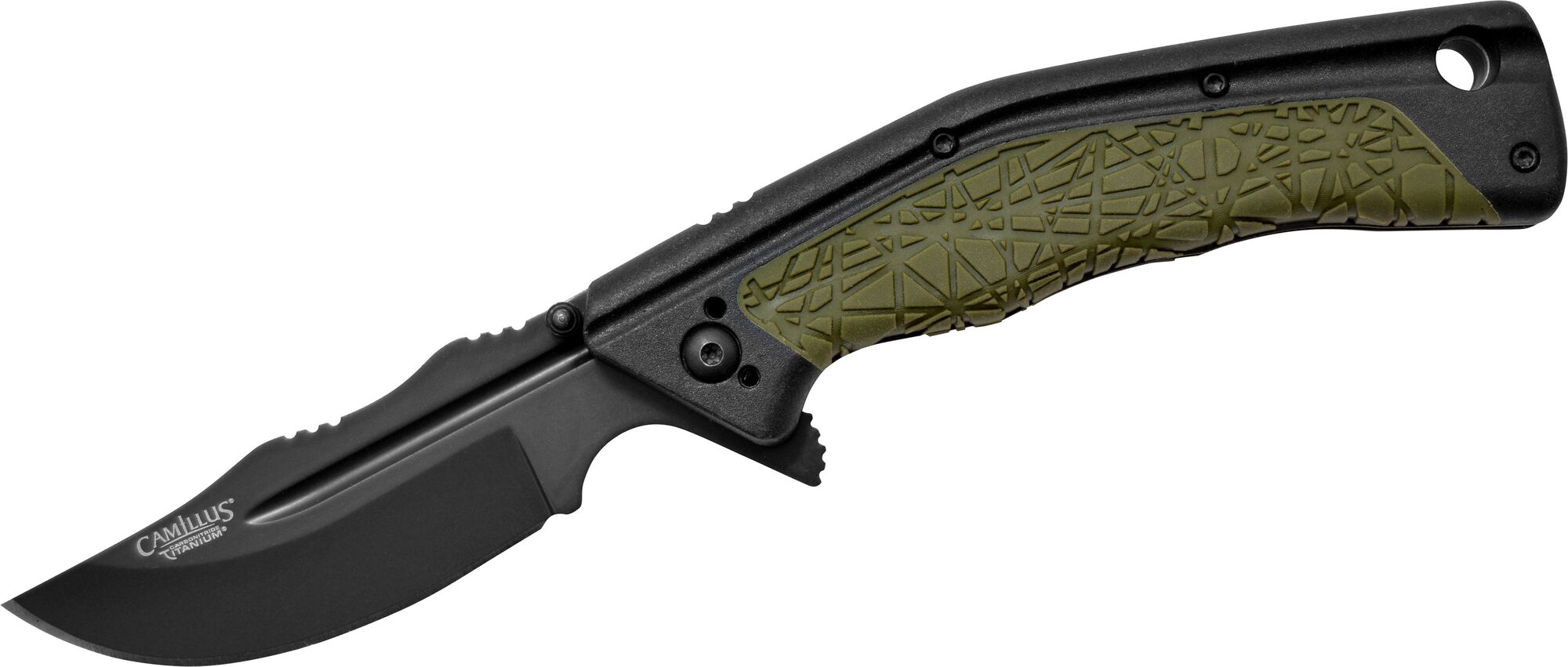 Camillus FK-7 Folding Blade, Green / Black GFN and TPR Handle 19284