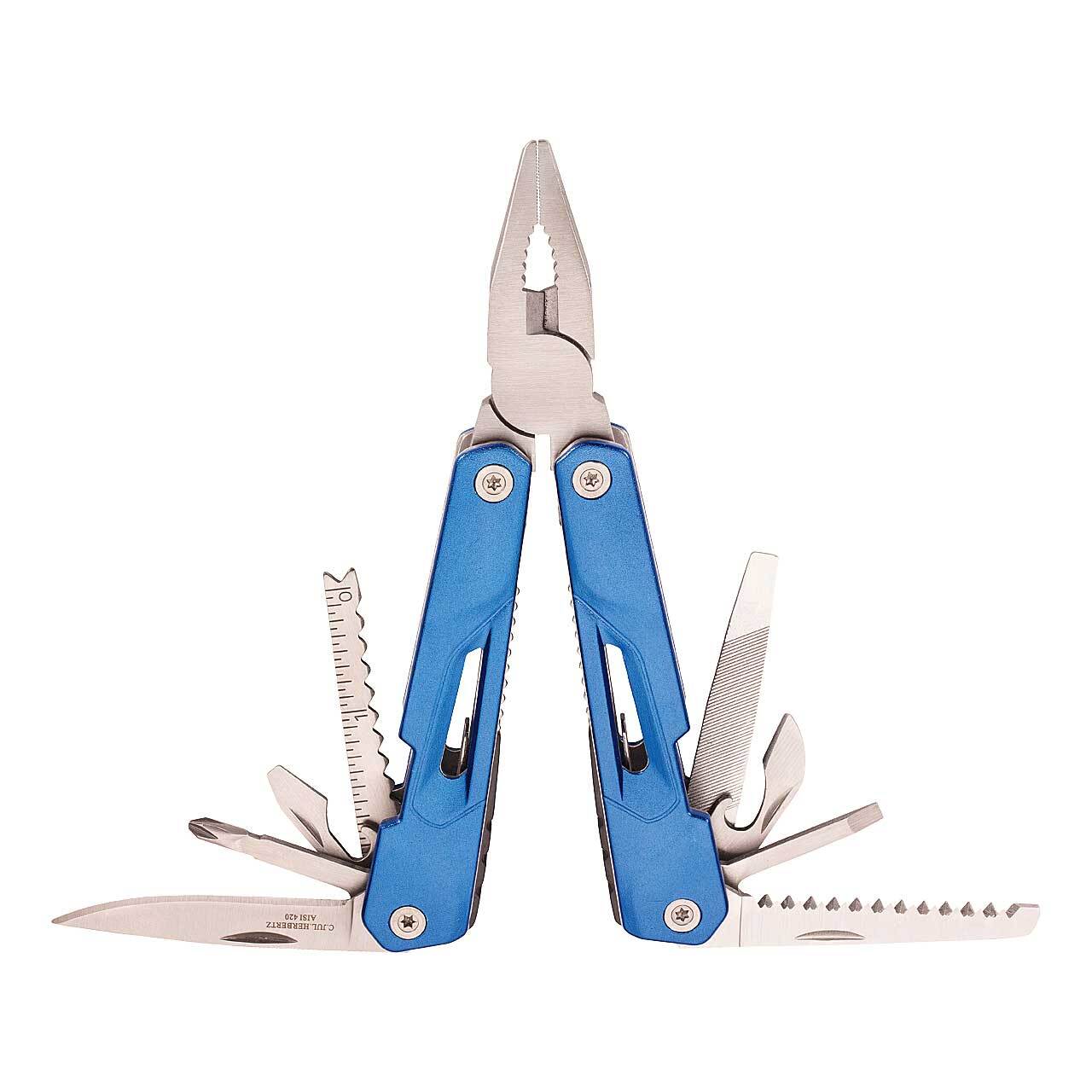 Herbertz Herbertz Multitool, Stahl AISI 420, federunterstützt, 8 Werkzeuge, blaue Aluminiumschalen 5