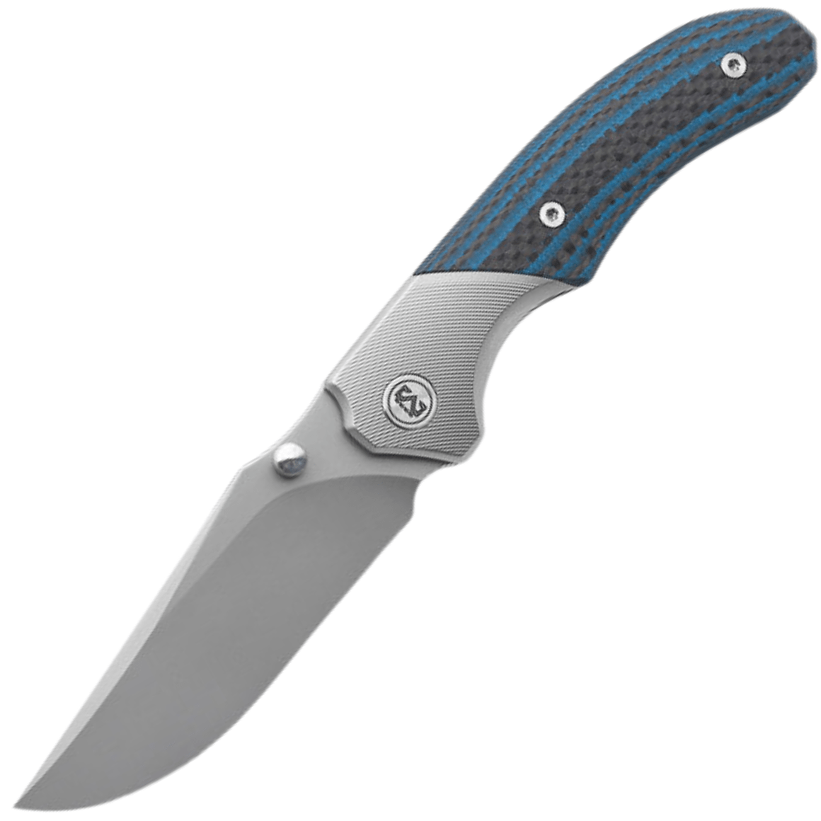 Miguron Knives Centurion 3.5" M390 balde,Sandblasting Titanium And Blue carbon