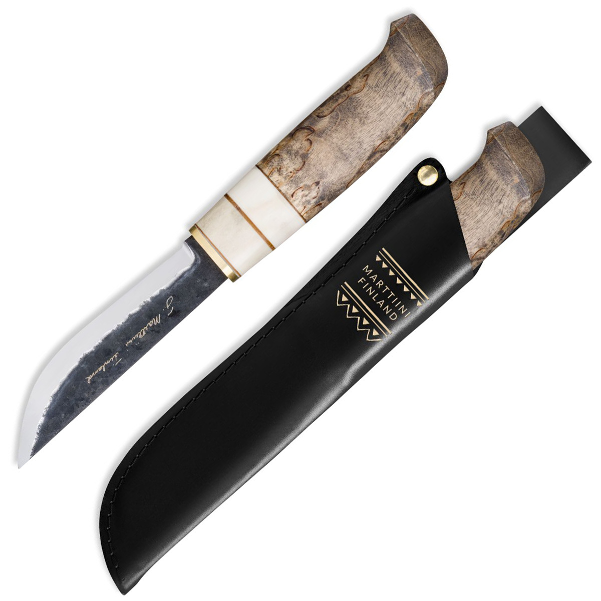 Bazár - Marttiini Aapa carbon steel/colour-waxed curly birch, reindeer antler bone/ leather 131030