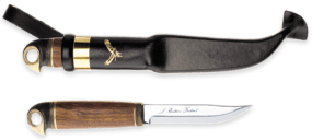 Marttiini Eagle knife stainless steel/heat treated curly birch* &amp; bronze/leather 555010 - KNIFESTOCK