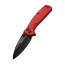 SENCUT Red Aluminum Handle Black 9Cr18MoV Blade Button Lock S22043B-4 - KNIFESTOCK