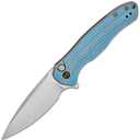 We Knife Button Lock Kitefin Blue Polished Ripple Patterned Gray Titanium Handle WE19002M-3 - KNIFESTOCK