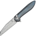 Kansept Kosame Damascus Blue Anodized Titanium with Shred Carbon FIber Inlay - KNIFESTOCK