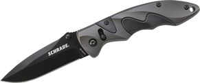 Schrade Zwart AUS-8 Lemmet, AK Kleur Aluminium Handvat met Zwarte Inzetstukken, Duimstuds, Sure-Lock - KNIFESTOCK