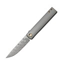 Fox Knives FOX CHNOPS VOUWMES DAMASTEEL DS93X, TITANIUM GESTRAALDE HANDGREEP EN SPACER BRONS KLEUR - KNIFESTOCK