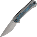 Kansept Kratos Damascus Blade Gray Anodized Titanium Handle + Blue Rose Pattern Carbon Fiber Inlay K - KNIFESTOCK