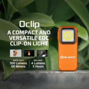 Olight Oclip Rechargeable Flashlight (Orange, 300 Lumens) - KNIFESTOCK