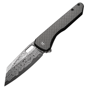 CIVIVI Nugz Twill Carbon Fiber Overlay On Black G10 HandleDamascus BladeLiner - KNIFESTOCK