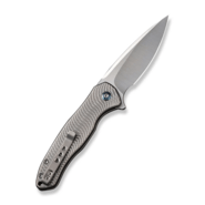 We Knife Button Lock Kitefin Satin Polished Ripple Patterned Gray Titanium Handle WE19002M-2 - KNIFESTOCK