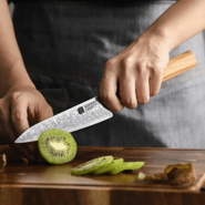 XINZUO PM8O 5.5 inch utility knife Olive Wood+Black Buffalo Horn 67 Layers Damas - KNIFESTOCK