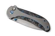 We Knife ZizzitPolished Bead Blasted Titanium Handle With Marble Carbon Fiber In - KNIFESTOCK