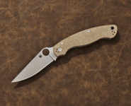 Spyderco Military 2 Brown Canvas Micarta CPM CRU-WEAR Reveal 14 C36MPCW2 - KNIFESTOCK