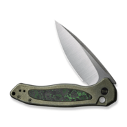 We Knife Button Lock Kitefin Green Titanium Handle With Jungle Wear Fat Carbon Fiber Inlay WE19002N- - KNIFESTOCK