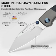 Kizer Shrike S45VN,Stonewashed,Titanium &amp; Richlite® - KNIFESTOCK