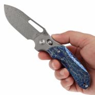 Kansept knives Quasar Damascus Stonewashed Titanium, Titanium Inlay with Lightni - KNIFESTOCK
