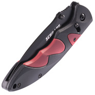 Schrade Zwart AUS-8 Lemmet, Zwart Aluminium Handvat met Rode Inzetstukken, Duimstuds, Sure-Lock - KNIFESTOCK