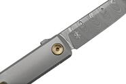 Fox Knives FOX CHNOPS VOUWMES DAMASTEEL DS93X, TITANIUM GESTRAALDE HANDGREEP EN SPACER BRONS KLEUR - KNIFESTOCK
