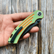 Kansept Pretatout Black Stonewashed 154CM Green and Orange G10 T1032T2 - KNIFESTOCK