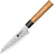XINZUO PM8O 5.5 inch utility knife Olive Wood+Black Buffalo Horn 67 Layers Damas - KNIFESTOCK