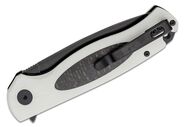 Petrified Fish PFB03 Stamp Black Stonewashed D2 Carbon Fiber With White G10 PFB03WDW - KNIFESTOCK