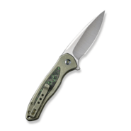 We Knife Button Lock Kitefin Green Titanium Handle With Jungle Wear Fat Carbon Fiber Inlay WE19002N- - KNIFESTOCK