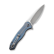 We Knife Button Lock Kitefin Blue Polished Ripple Patterned Gray Titanium Handle WE19002M-3 - KNIFESTOCK