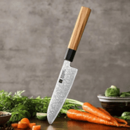XINZUO PM8O 5.5 inch santoku knife Olive Wood+Black Buffalo Horn 67 Layers Damascus - KNIFESTOCK