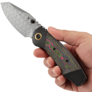 Kansept CAVEMAN Damascus,Blackwash Ti, 80&#039;s CamoCarbon K1110B3 - KNIFESTOCK