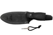 Lion Steel Feststehendes Messer M390 SCHWARZE Klinge, SCHWARZES Burlap, Ti-Parierstange, Lederscheid - KNIFESTOCK