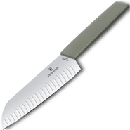 VICTORINOX Santoku knife, fluted edge, 17 cm, olive-green 6.9056.17K6B - KNIFESTOCK