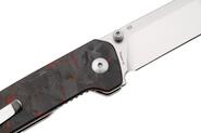 QPS Penguin V2 D2, 2-Ton-Finish Stonewash - Satin, Griff: Roter zerkleinerter CF über - KNIFESTOCK