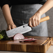 XINZUO PM8O 7 inch Nakiri knife Olive Wood+Black Buffalo Horn 67 Layers Damascus - KNIFESTOCK