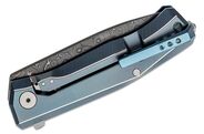 Lionsteel Folding knife Damascus Scrambled blade, BLUE Titanium handle and clip MT01D BL - KNIFESTOCK