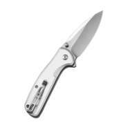 SENCUT Silver Aluminum Handle Satin Finished 9Cr18MoV Blade Button Lock S22043B-2 - KNIFESTOCK