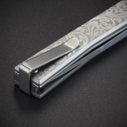 Ocaso Solstice Engraved Titanium + Satin / Scroll Pattern 10ESS - KNIFESTOCK