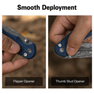 Civivi Triptych Blue Canvas Micarta HandleDamascus BladeButton Lock - KNIFESTOCK