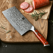 XINZUO B13R 7 hüvelykes kínai bárd természetes rózsafával, hármas szegecsekkel, 67 rétegű damaszkusz - KNIFESTOCK